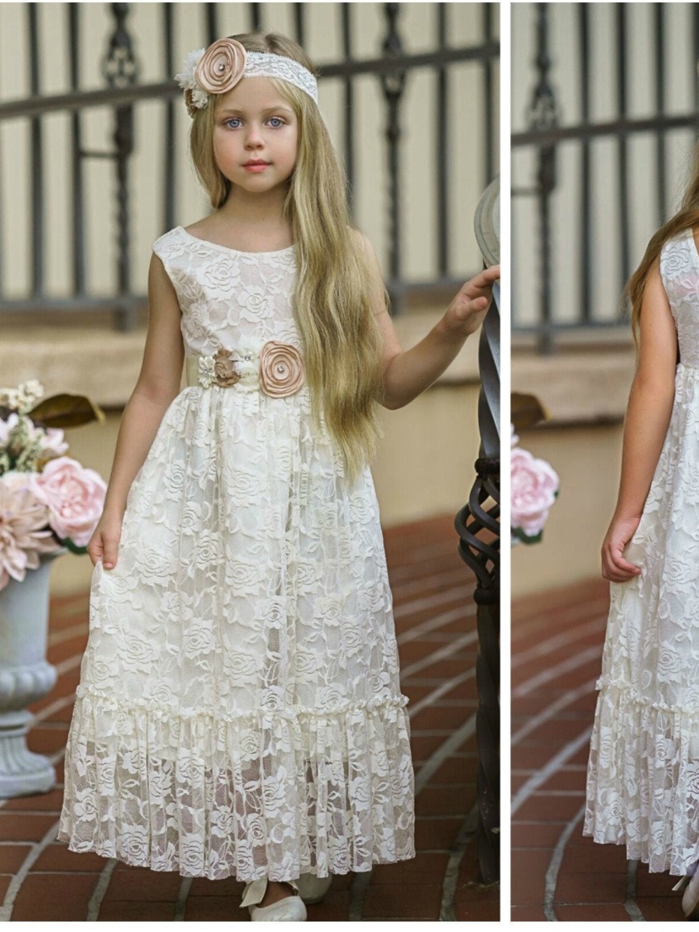 Elegant Ivory Lace Flower Girl Dress with Sash